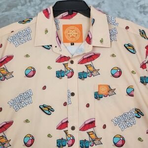 Breckenridge Brewery Mens Short Sleeve Peach Button Up XL  Beer Beach Print
